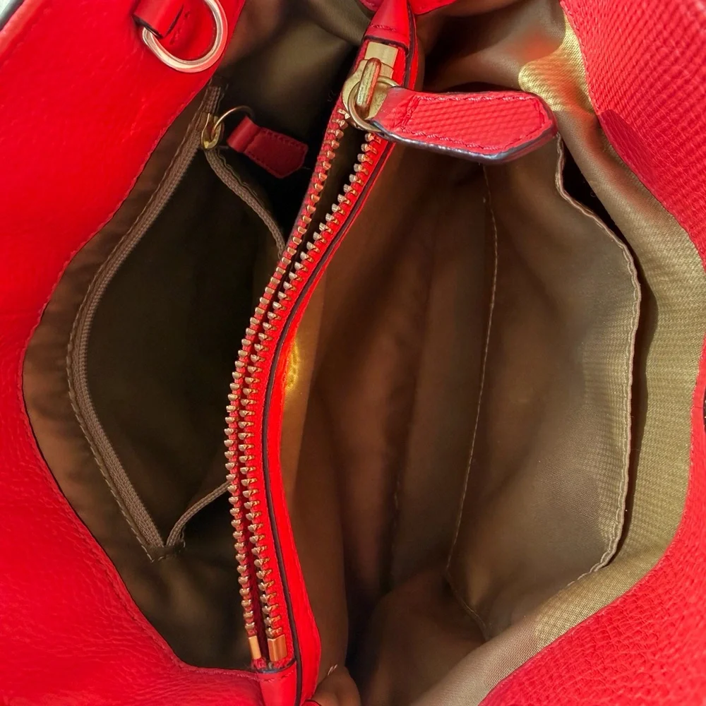 COACH Red Pebbled Leather Tote with Gold Hardware